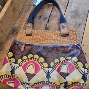 Fossil Key-Per Handbag Purse Geometric Coated Canvas